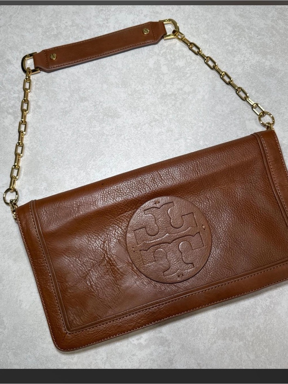 Tory Burch Brown Leather Chain-Handle Messenger Bag